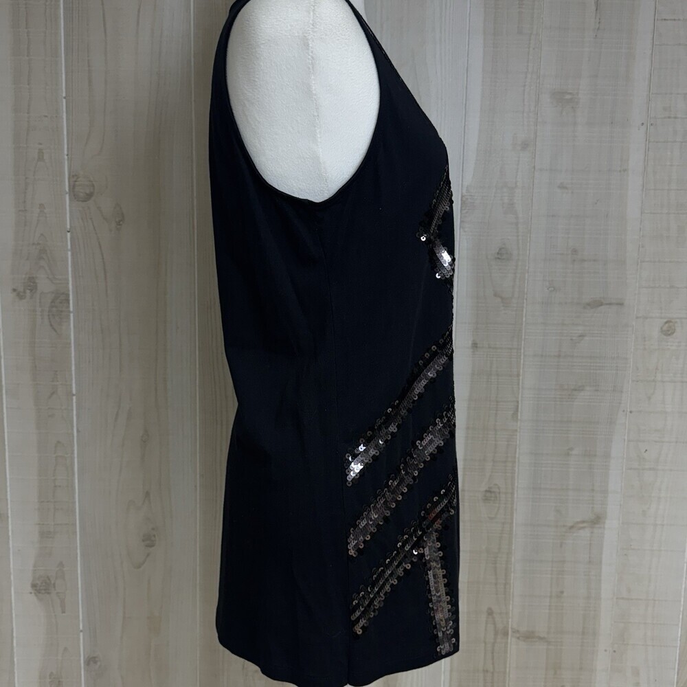 Garnet Hill Black Sequin Tunic Top Sleeveless Geometric‎ Sparkle Cotton M - Picture 4 of 10